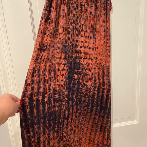 Rachel Roy Maxi Dress Size M | Burnt Orange & Black | Crocheted Collar | Pockets - Picture 10 of 11